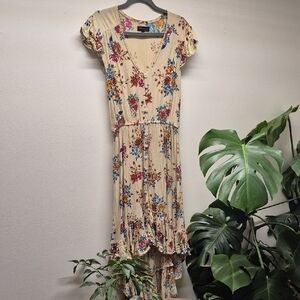 Elegant Floral High-Low Dress in Cream and Multicolor